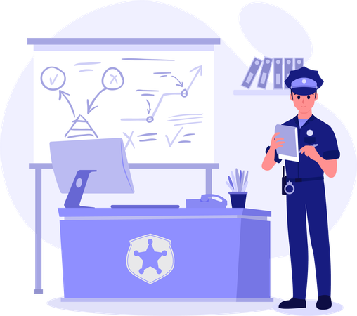 Police Officer Checking Case File  Illustration