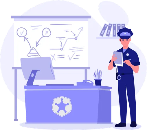 Police Officer Checking Case File  Illustration