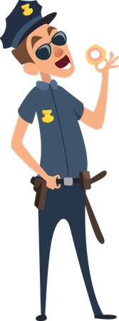 Police officer eating donut Illustration
