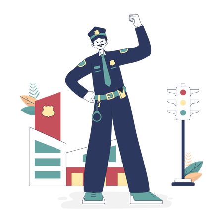 Police officer guiding at traffic signal  Illustration