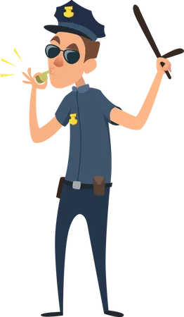 Police officer holding baton Illustration