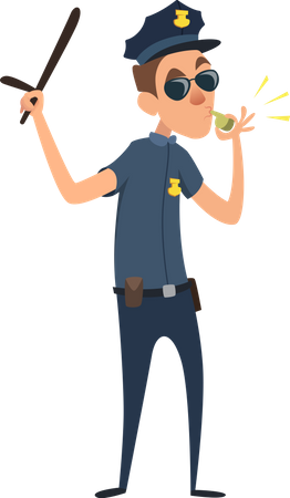 Police officer holding baton  Illustration