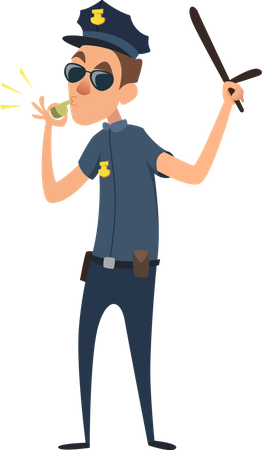 Police officer holding baton  Illustration