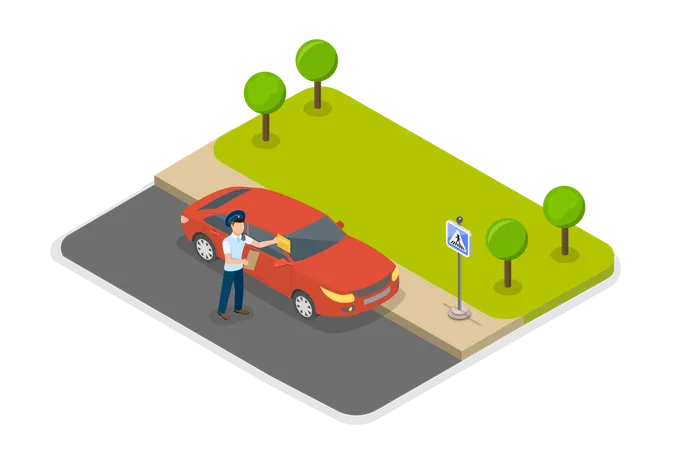 3 D Isometric Flat Vector Illustration Of Parking Fine Police Officer Issues A Ticket For Illegal Parking Illustration