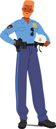 Police Officer Standing Confidently In Uniform while Holding His Police Hat  Illustration