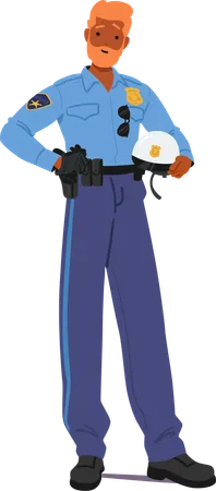 Police Officer Standing Confidently In Uniform while Holding His Police Hat  Illustration