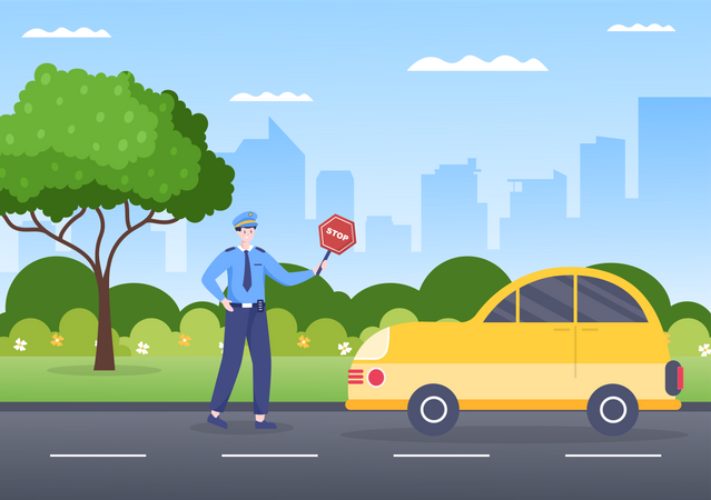 Police Officer stopping car  Illustration