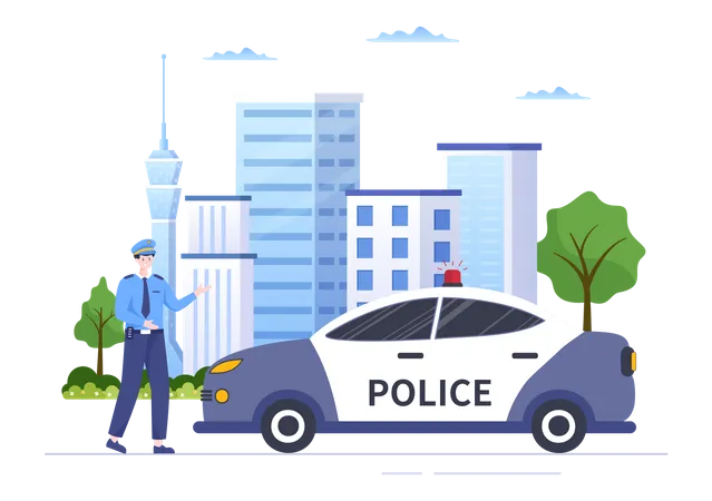 Police officer with car Illustration