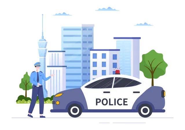 Police officer with car  Illustration