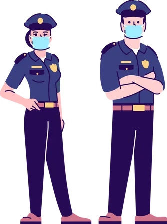Police officers in covid19 pandemic Illustration