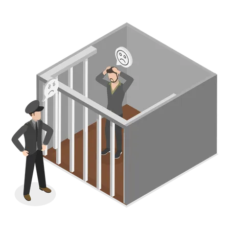 Police put criminal in jail  Illustration