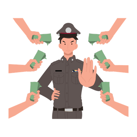 警察は汚職資金の受け取りを拒否  イラスト