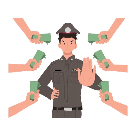 警察は汚職資金の受け取りを拒否  イラスト