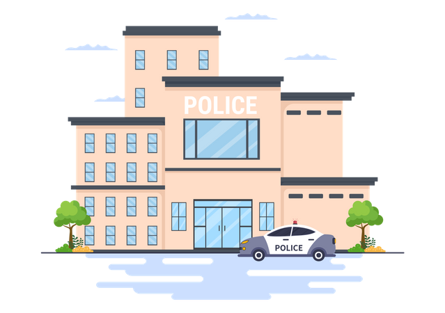 Police Station Building Illustration