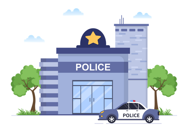 Police Station Building Illustration