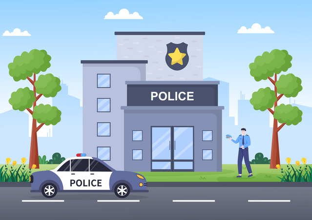 Police Station Building  Illustration