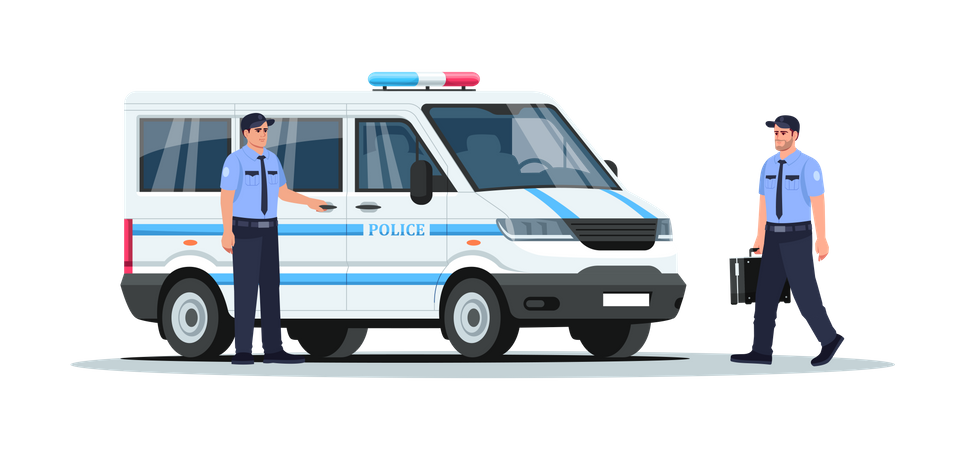 Police truck with guards Illustration