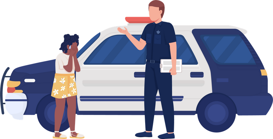 Policeman and crying girl Illustration
