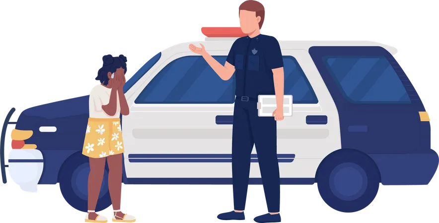 Policeman and crying girl Illustration