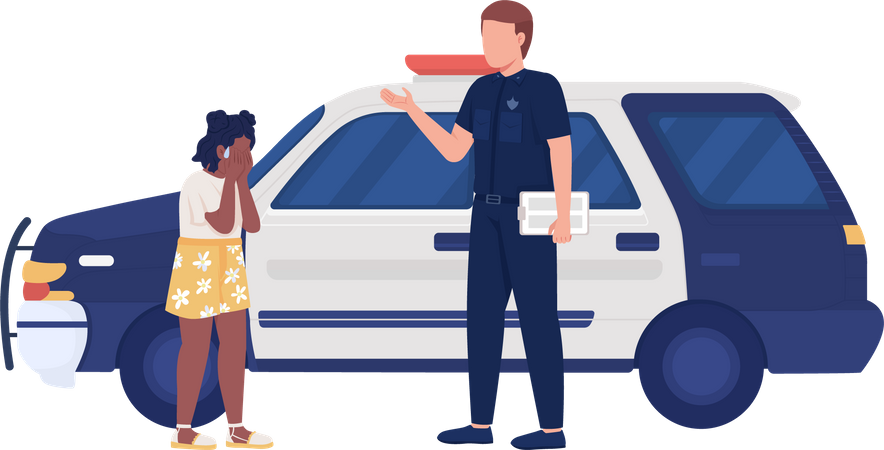 Policeman and crying girl  Illustration