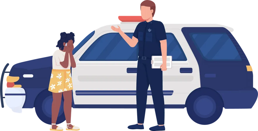 Policeman and crying girl  Illustration