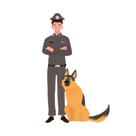 Policeman brings dog on crime scene for investigation  Illustration