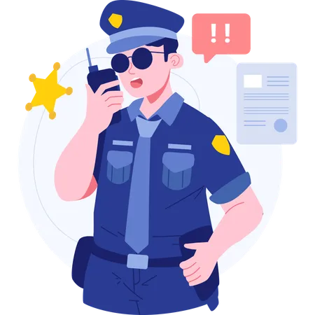 Policeman communicating on walkie talkie  Illustration