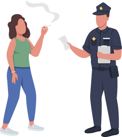 Policeman giving fine for smoking  Illustration