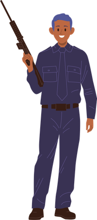 Policeman holding automatic machine gun in hands  Illustration