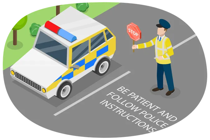 3 D Isometric Flat Vector Conceptual Illustration Of Policeman Holding A Stop Sign Traffic Police Officer Illustration