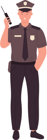 Policeman holding walkie talkie  Illustration