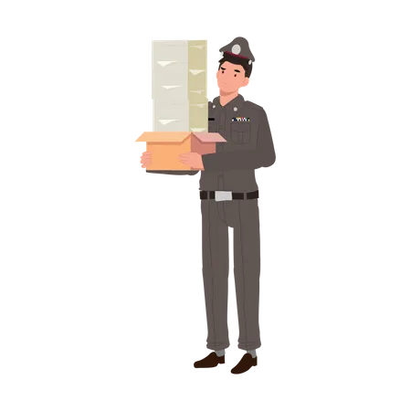 Policeman is doing administrative work  Illustration