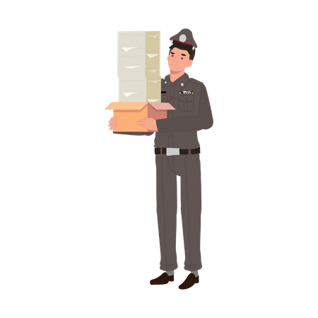 Policeman is doing administrative work  Illustration