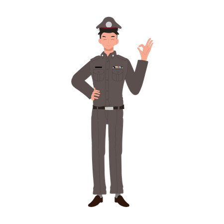 Policeman is happy to solve crime case  Illustration