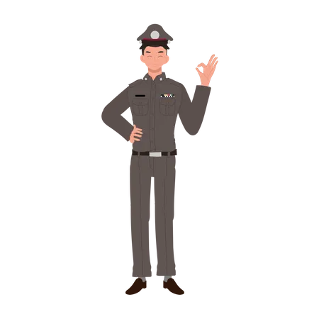 Policeman is happy to solve crime case  Illustration