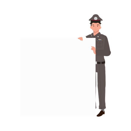 Policeman is holding white board for information  Illustration