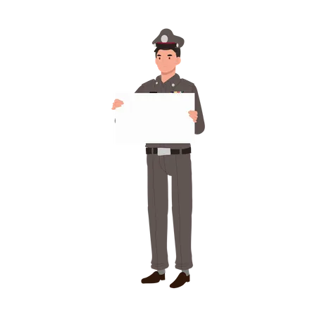 Policeman is holding white board for information  Illustration