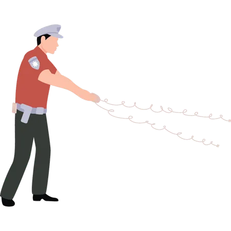 Policeman is standing with wire  Illustration