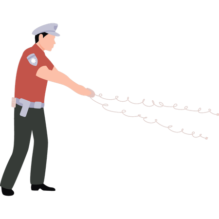 Policeman is standing with wire  Illustration