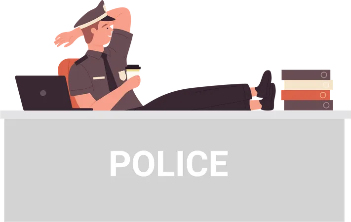 Policeman relaxing in office  Illustration