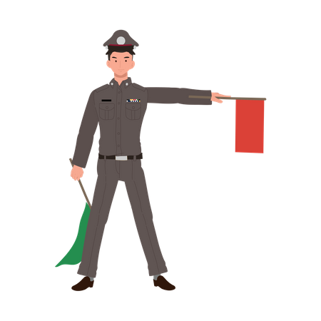 Policeman showing red flag  Illustration