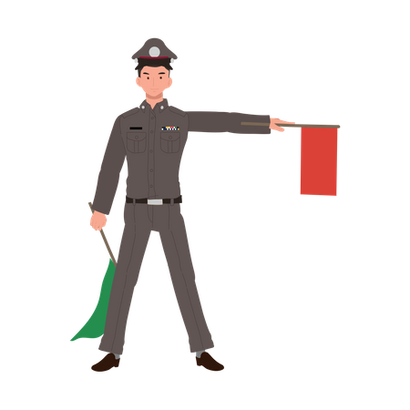 Policeman showing red flag  Illustration