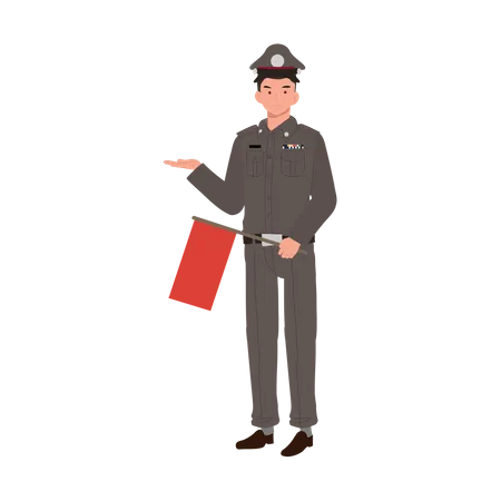 Policeman shows red flag  Illustration