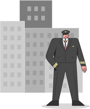 Policeman standing On The Cityscape  Illustration