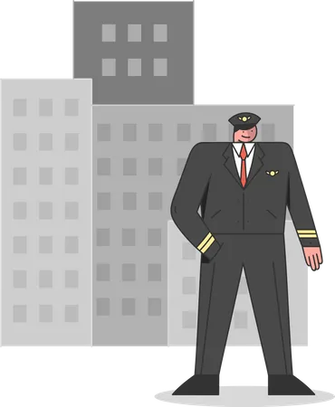Policeman standing On The Cityscape  Illustration