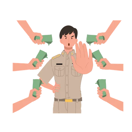 Policeman stops corruption  Illustration