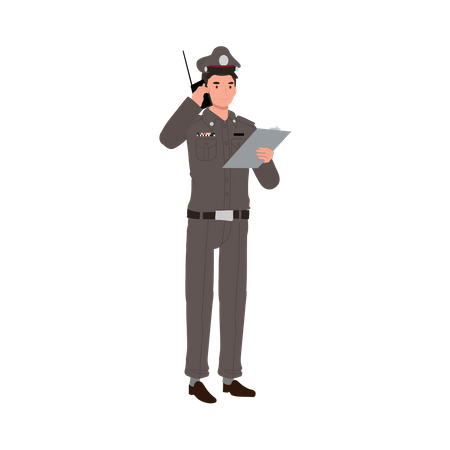 Policeman talking on walkie talkie  Illustration