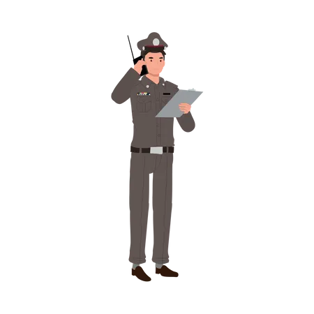 Policeman talking on walkie talkie  Illustration