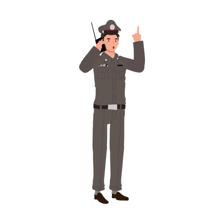 Policeman talking on walkie talkie  Illustration