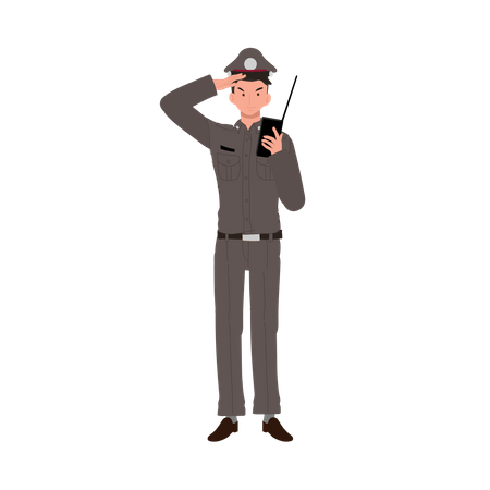 Policeman talking on walkie talkie  Illustration